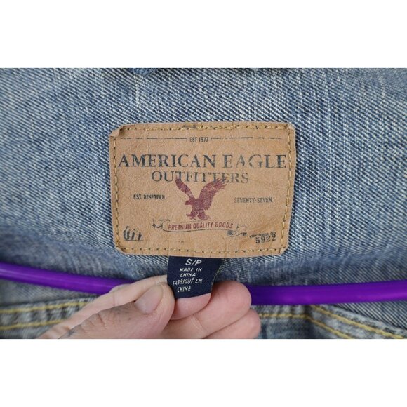 Vintage Y2K American Eagle Outfitters Mens Small Faded Denim Jean Trucker Jacket - Picture 12 of 16